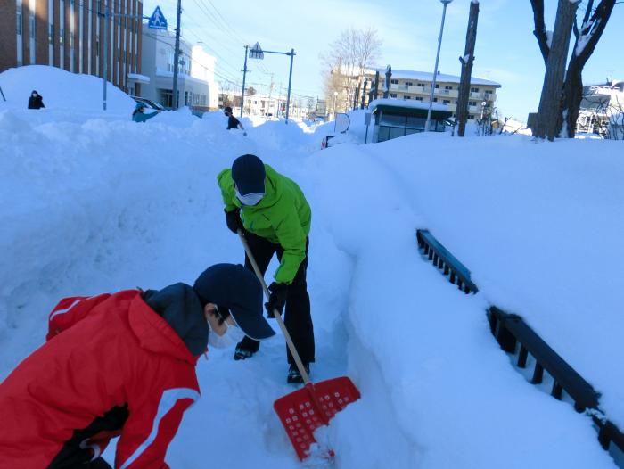 路肩に雪を寄せている様子