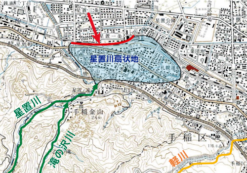 星置川扇状地周辺の地形図