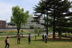 公園内をウォーキングする様子