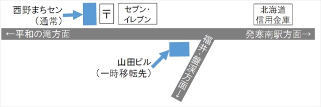まちづくりセンターの一時移転先は二股交差点のすぐそばです
