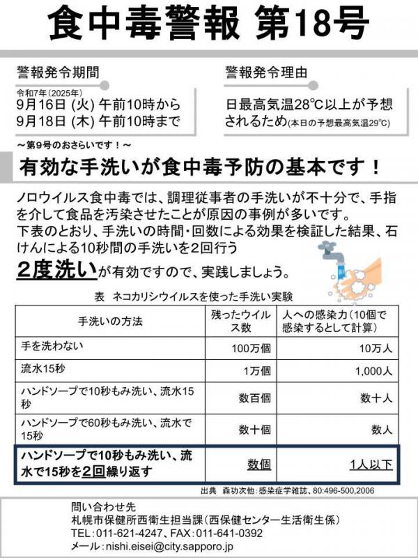 令和7年食中毒警報第18号