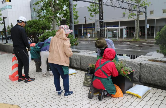 AMAサポーターズ俱楽部による花植えの様子