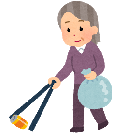 札幌市ボランティア清掃専用ごみ袋のまわりに、少年やおばあさんがごみを拾っているイラスト