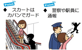 スカートはカバンでガード。被害に遭ったら警察や駅員に通報