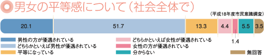 グラフ：男女の平等感について（社会全体で）