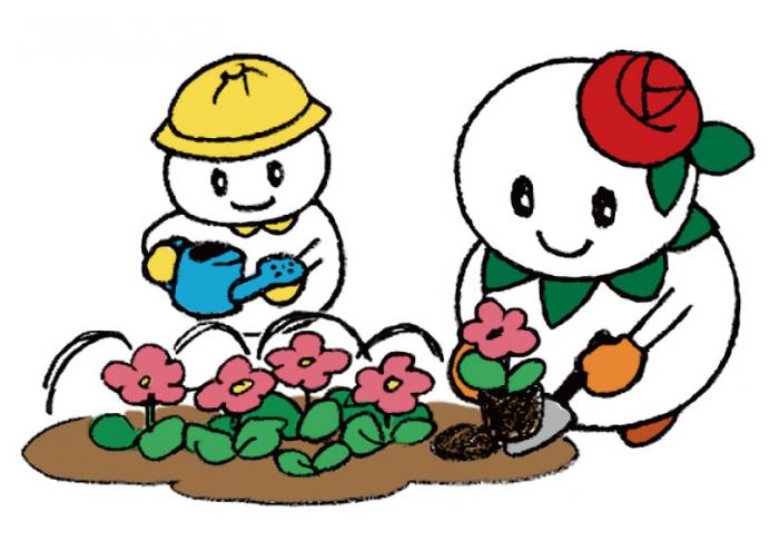 花植えをするしろっぴーのイラスト