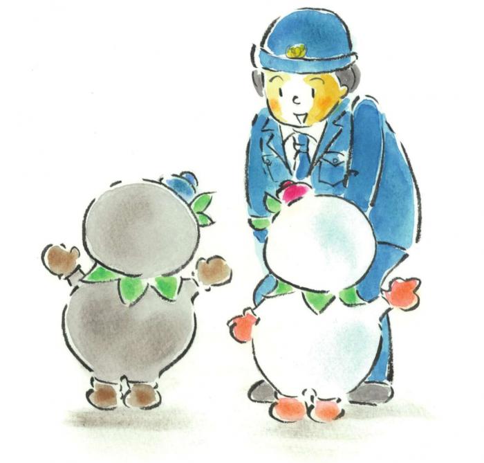 警察官としろっぴーくろっぴーのイラスト