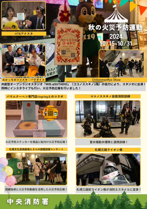 秋の火災予防運動中に実施した各イベントや訓練状況の様子