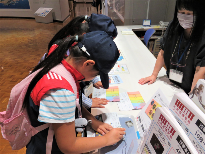 北海道博物館のスタンプラリーをしているクラブ員の様子