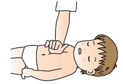 乳児に片手で胸骨圧迫をしている図