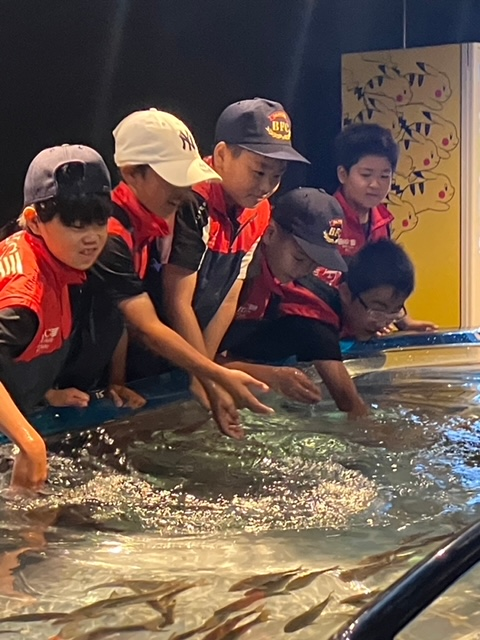 魚と触れ合う美園あっぷる少年消防クラブ