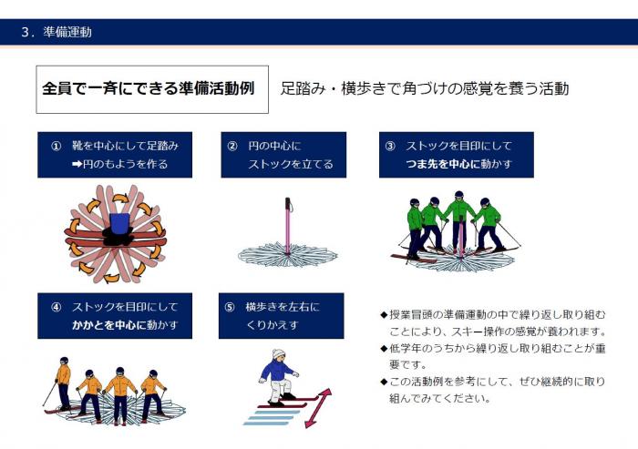 スキー学習時に全員で行う準備運動