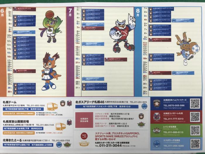 画像：チーム共通カレンダー（平成31年3月～令和元年8月）