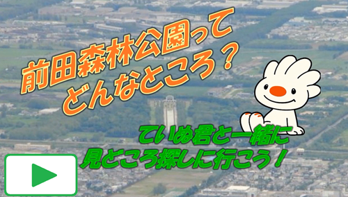 前田森林公園フラワーアートウィークのプロモーションとして前田森林公園を紹介する映像へのリンクになっている、前田森林公園を空から写した画像