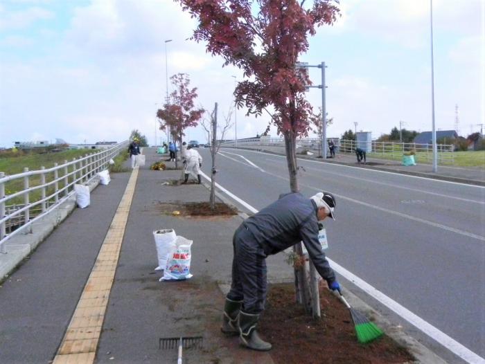 手分けをして花壇制作をしている写真