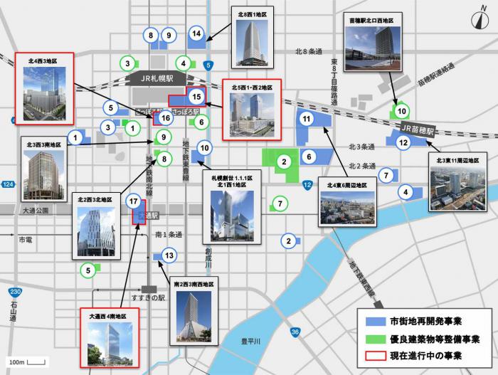 都心・苗穂地区の再開発マップ