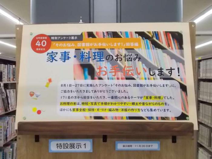 展示の看板写真です。本棚を背景にしたデザインです。