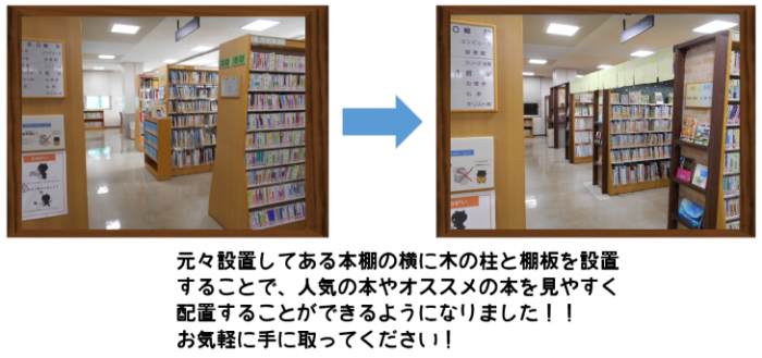 山の手図書館の館内改装前後の違いを比較した写真