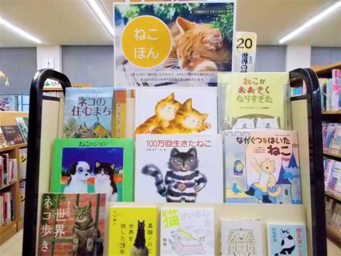 展示の全体写真です。関連本を表紙が見えるように展示しています。