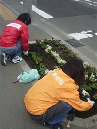 平岸五条郵便局植花2