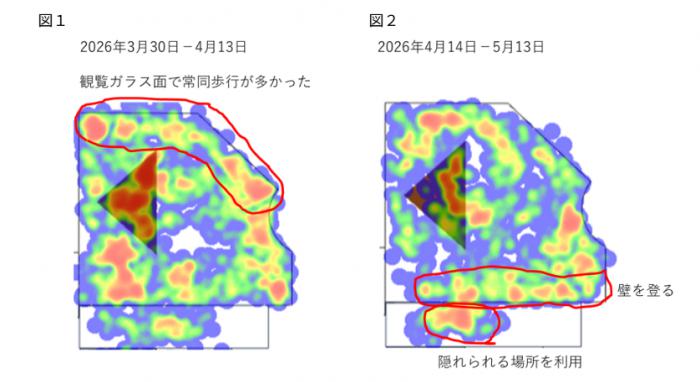 屋内展示場でどの場所にいたかを示す図