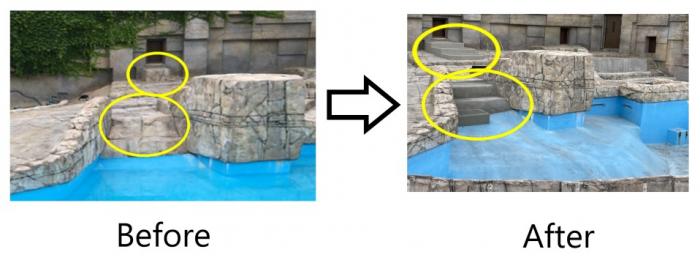 ホッキョクグマ外放飼場第2弾の改修前＆改修後