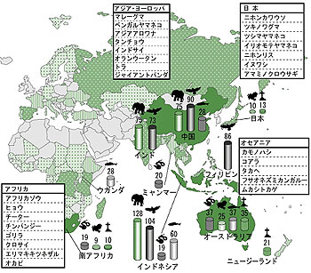 画像:野生動物絶滅危惧種数